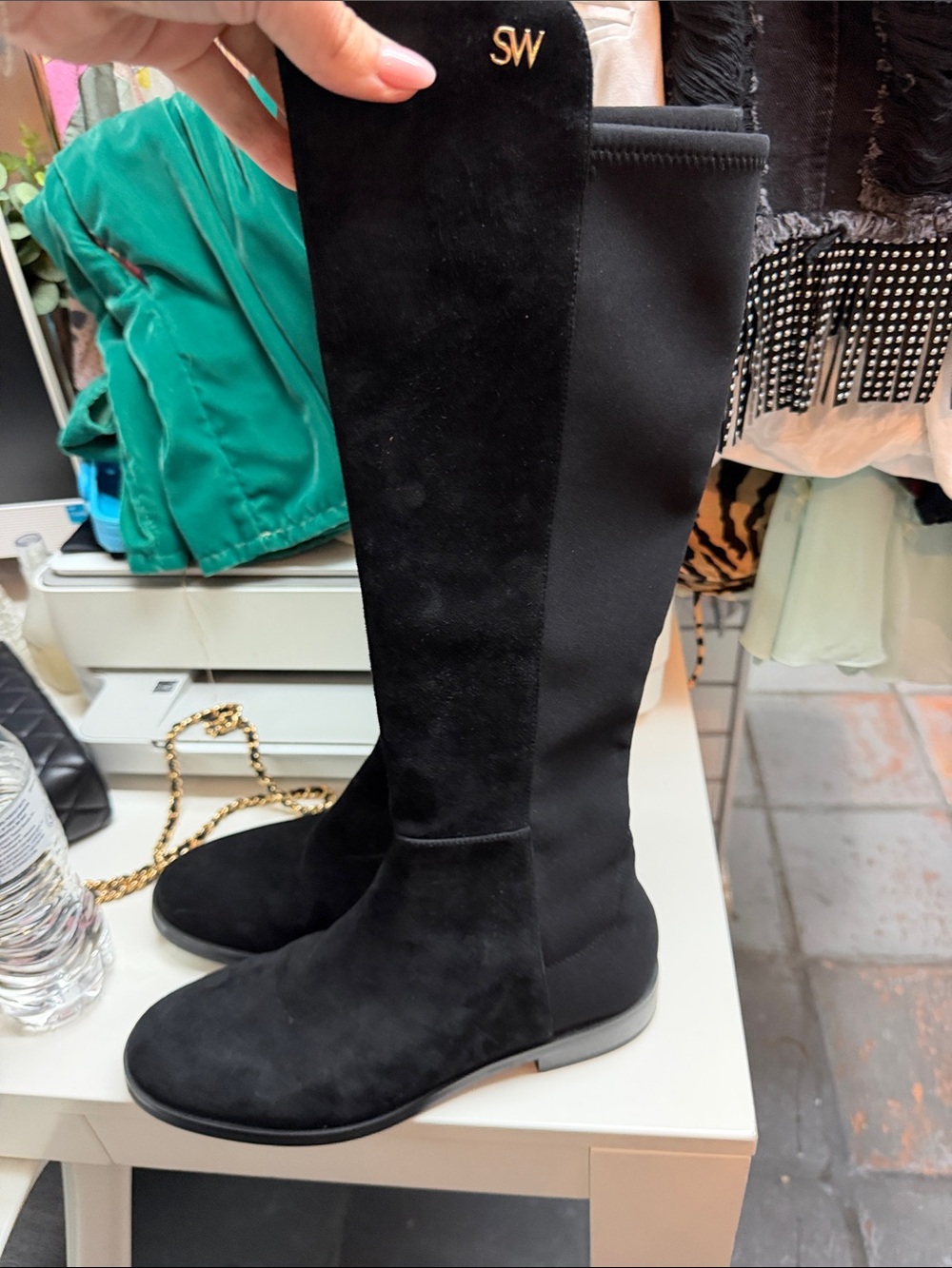 Stuart Weissman Black Over-the-Knee Stretch Suede Boots